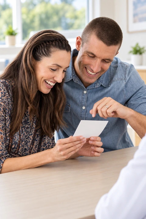 AI-enhanced color illustration of two adults reviewing information together.